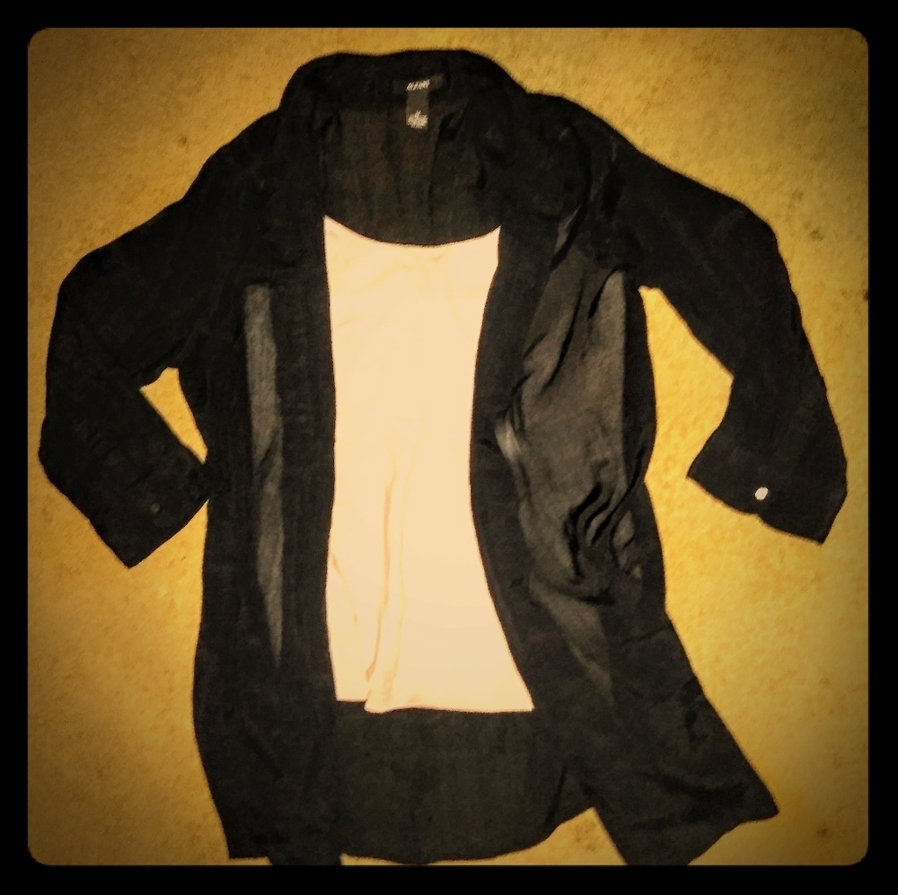 Alfani black, sheer, button down blouse..